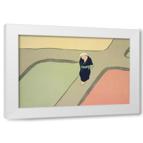 Path through the fields from Momoyogusa White Modern Wood Framed Art Print by Sekka, Kamisaka