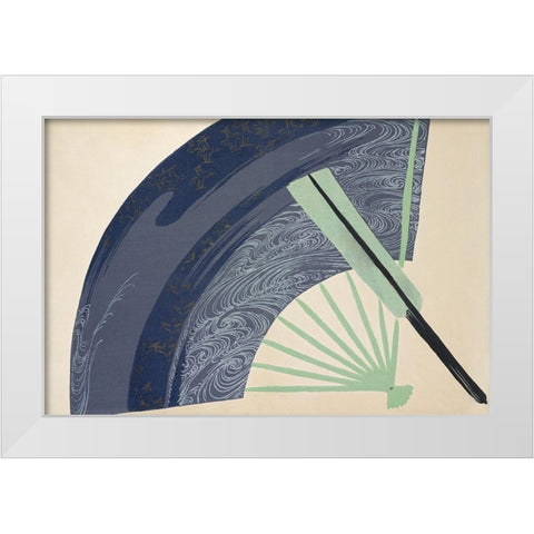 Fan from Momoyogusa White Modern Wood Framed Art Print by Sekka, Kamisaka