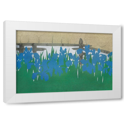 Irises from Momoyogusa White Modern Wood Framed Art Print by Sekka, Kamisaka