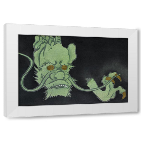 Golden eyed monster from Momoyogusa White Modern Wood Framed Art Print by Sekka, Kamisaka