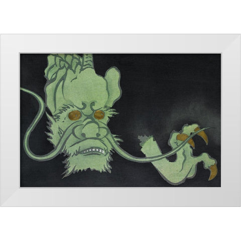 Golden eyed monster from Momoyogusa White Modern Wood Framed Art Print by Sekka, Kamisaka