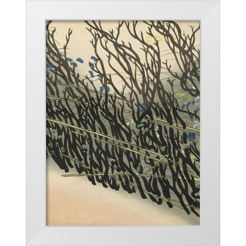 Hedge from Momoyogusa White Modern Wood Framed Art Print by Sekka, Kamisaka