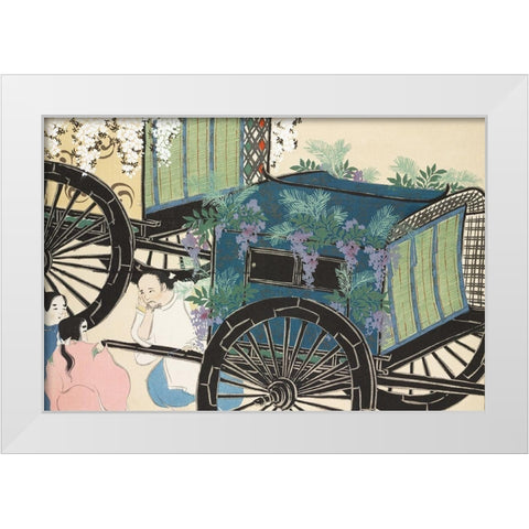 Wagon from Momoyogusa White Modern Wood Framed Art Print by Sekka, Kamisaka