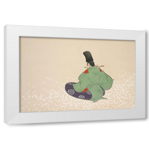 Flute player from Momoyogusa White Modern Wood Framed Art Print by Sekka, Kamisaka