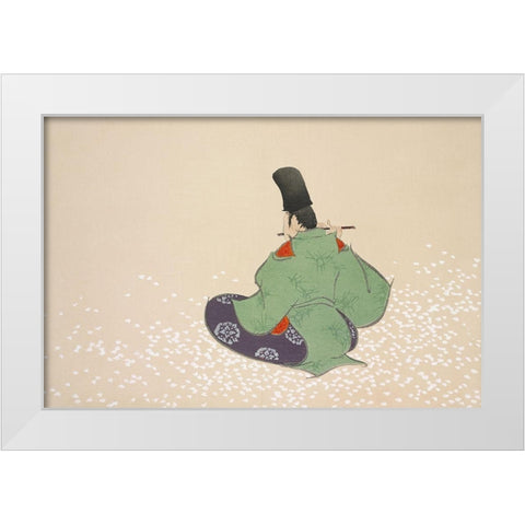 Flute player from Momoyogusa White Modern Wood Framed Art Print by Sekka, Kamisaka