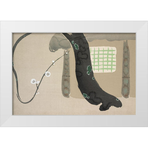 House from Momoyogusa White Modern Wood Framed Art Print by Sekka, Kamisaka