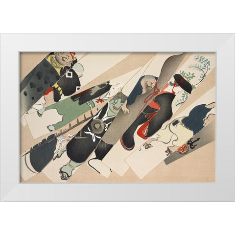 Blades from Momoyogusa White Modern Wood Framed Art Print by Sekka, Kamisaka