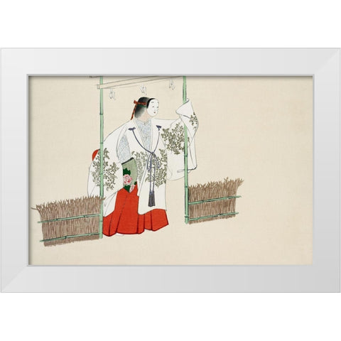 Masked man from Momoyogusa White Modern Wood Framed Art Print by Sekka, Kamisaka