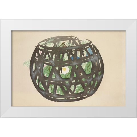 Basket from Momoyogusa White Modern Wood Framed Art Print by Sekka, Kamisaka