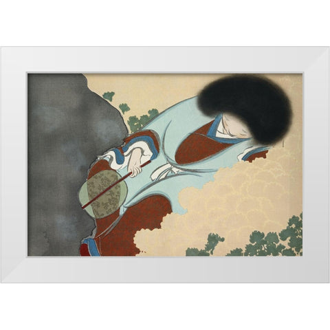 Chrysanthemums from Momoyogusa White Modern Wood Framed Art Print by Sekka, Kamisaka