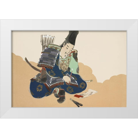 Samurai from Momoyogusa White Modern Wood Framed Art Print by Sekka, Kamisaka