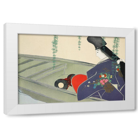 Boat from Momoyogusa White Modern Wood Framed Art Print by Sekka, Kamisaka