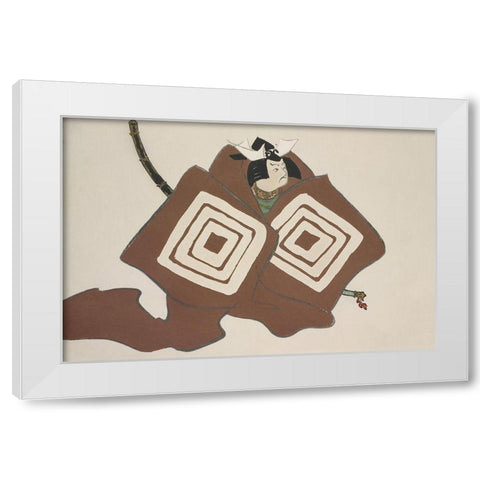Samurai from Momoyogusa White Modern Wood Framed Art Print by Sekka, Kamisaka