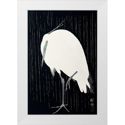 Egret in the rain White Modern Wood Framed Art Print by Koson, Ohara