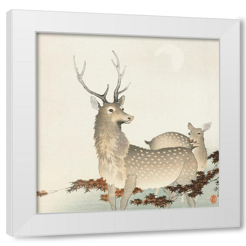 Couple of deers White Modern Wood Framed Art Print by Koson, Ohara