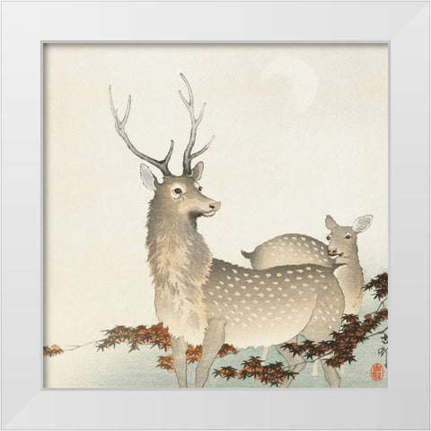 Couple of deers White Modern Wood Framed Art Print by Koson, Ohara