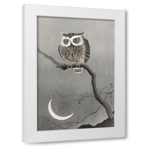 Long-eared owl on bare tree branch White Modern Wood Framed Art Print by Koson, Ohara