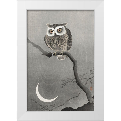 Long-eared owl on bare tree branch White Modern Wood Framed Art Print by Koson, Ohara