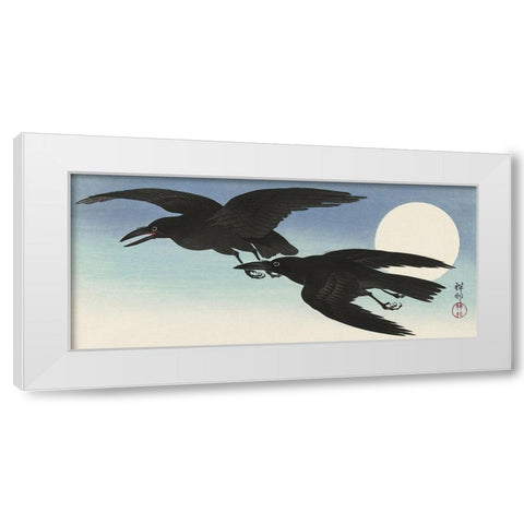 Crows at full moon White Modern Wood Framed Art Print by Koson, Ohara
