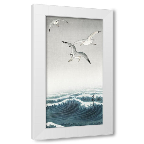 Three seagulls White Modern Wood Framed Art Print by Koson, Ohara