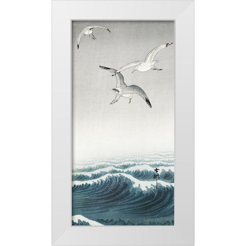 Three seagulls White Modern Wood Framed Art Print by Koson, Ohara