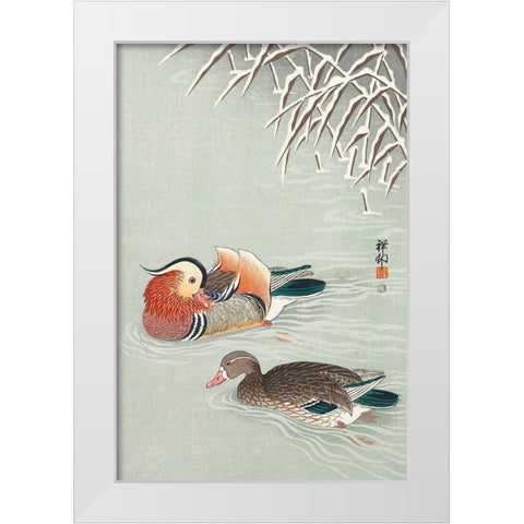 Mandarin ducks White Modern Wood Framed Art Print by Koson, Ohara