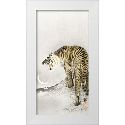 Roaring tiger White Modern Wood Framed Art Print by Koson, Ohara