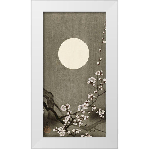 Blooming plum blossom at full moon White Modern Wood Framed Art Print by Koson, Ohara