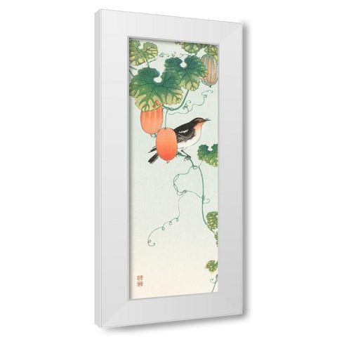 Songbird in cucumber plant White Modern Wood Framed Art Print by Koson, Ohara