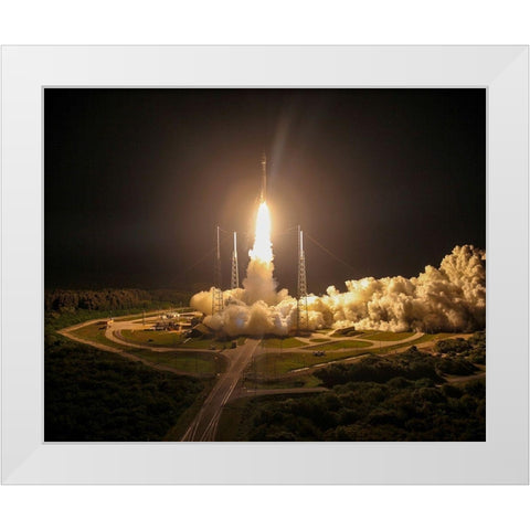 Off to space White Modern Wood Framed Art Print by NASA