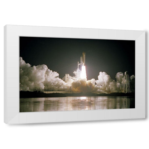 The Space Shuttle Discovery Launch 1999 White Modern Wood Framed Art Print by NASA