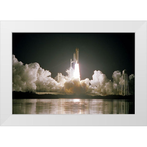 The Space Shuttle Discovery Launch 1999 White Modern Wood Framed Art Print by NASA