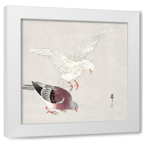 Two pigeons White Modern Wood Framed Art Print by Koson, Ohara