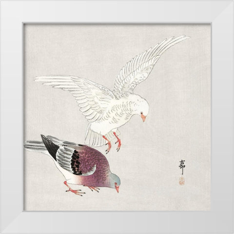 Two pigeons White Modern Wood Framed Art Print by Koson, Ohara