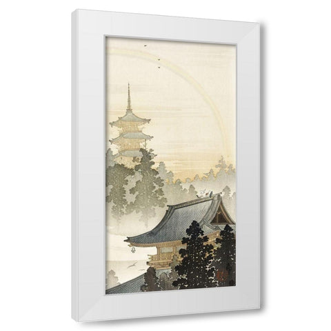 Pagoda and rainbow White Modern Wood Framed Art Print by Koson, Ohara