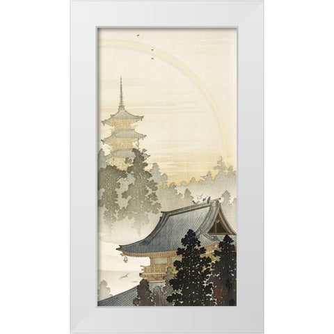 Pagoda and rainbow White Modern Wood Framed Art Print by Koson, Ohara