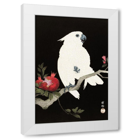 Cockatoo and pomegranate White Modern Wood Framed Art Print by Koson, Ohara