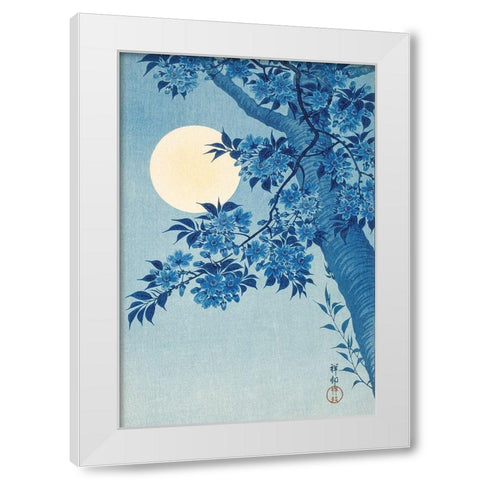 Blossoming Cherry on a Moonlit Night White Modern Wood Framed Art Print by Koson, Ohara