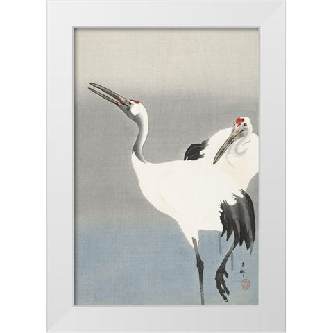 Two cranes White Modern Wood Framed Art Print by Koson, Ohara