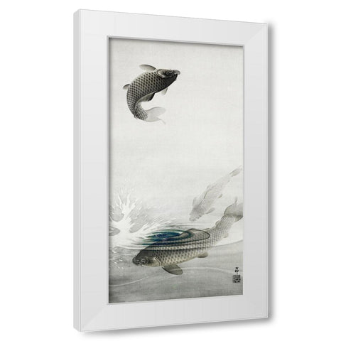 Three carps White Modern Wood Framed Art Print by Koson, Ohara