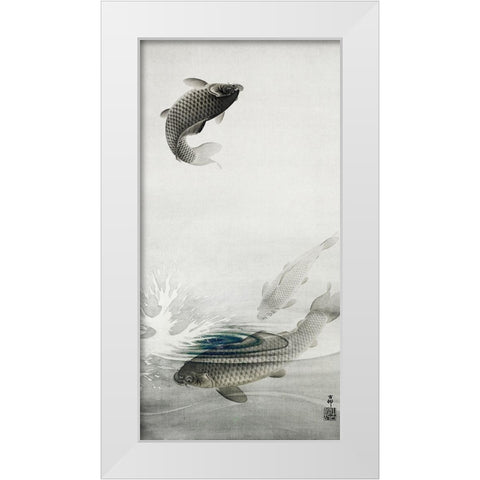 Three carps White Modern Wood Framed Art Print by Koson, Ohara