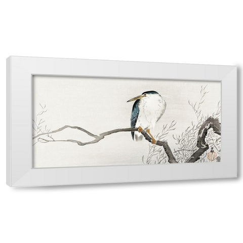 Quack on erratic branch White Modern Wood Framed Art Print by Koson, Ohara