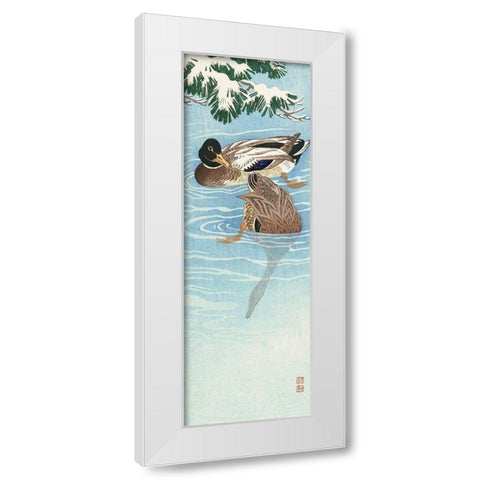 Couple of ducks in the waterÂ  White Modern Wood Framed Art Print by Koson, Ohara