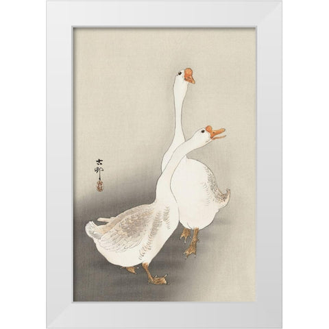 Two geese White Modern Wood Framed Art Print by Koson, Ohara