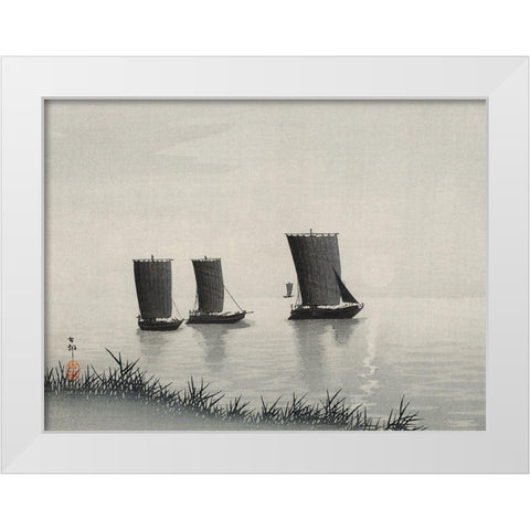 Fishing boats White Modern Wood Framed Art Print by Koson, Ohara