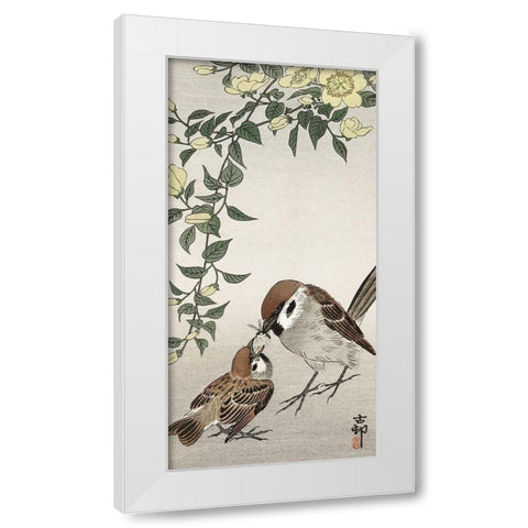 Birds and plants White Modern Wood Framed Art Print by Koson, Ohara