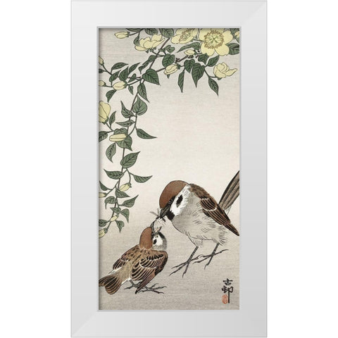 Birds and plants White Modern Wood Framed Art Print by Koson, Ohara