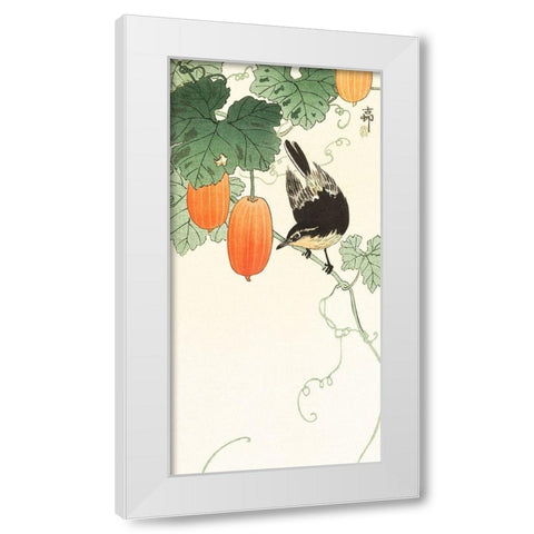 Bird and khaki White Modern Wood Framed Art Print by Koson, Ohara