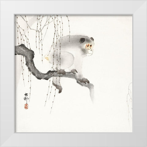 Monkey on a tree branch White Modern Wood Framed Art Print by Koson, Ohara