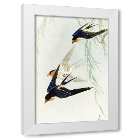 Three birds in full flight White Modern Wood Framed Art Print by Koson, Ohara